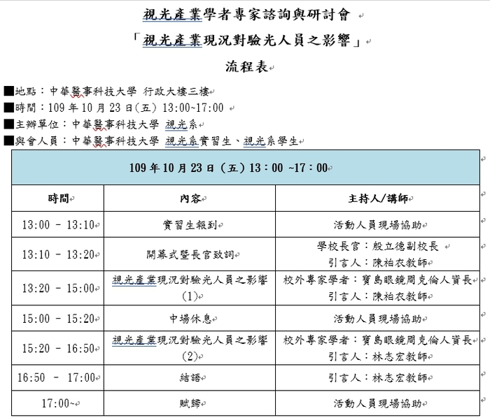 視光產業學者專家諮詢與研討會 「視光產業現況對驗光人員之影響」圖片